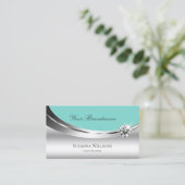 Carte De Visite Argent noble Turquoise avec logo et diamant étince (Debout devant)