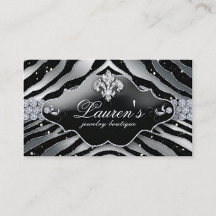 Carte De Visite Argent noir de Fleur de lis Sparkle de zèbre de