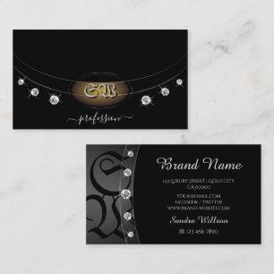 Carte De Visite Argent noir exceptionnel avec des diamants monogra