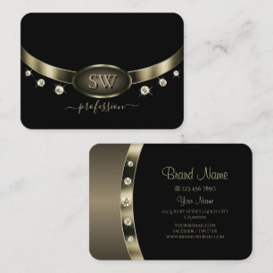 Carte De Visite Argent noir noble en platine avec diamants monogra