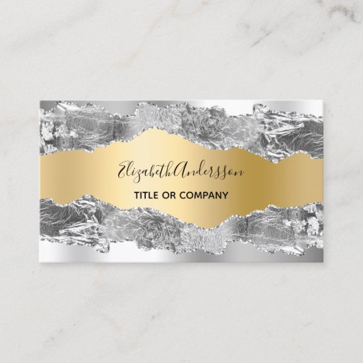 Carte De Visite Argent or agate marbre QR code photo (Devant)