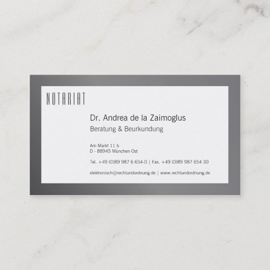 Carte de visite argent pour notaire (Devant)