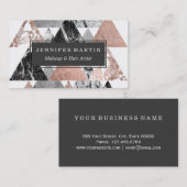 Carte De Visite Argent rose d'or de marbre et triangles florales (Devant / Derrière)