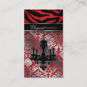 Carte De Visite Argent rouge V de lustre d'organisateur de mariage