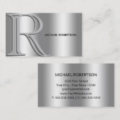 Carte De Visite Argent simple et élégant sur monogramme argenté (Devant / Derrière)