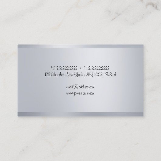 Carte De Visite Argent tendance look élégant écriture script (Dos)