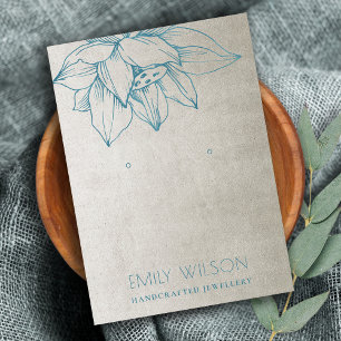 CARTE DE VISITE ARGENT TURQUOISE BLEU LOTUS SIMPLE EARRING AFFICHA