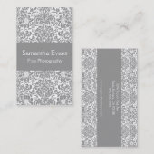 Carte de visite argenté et blanc de damassé (Devant / Derrière)
