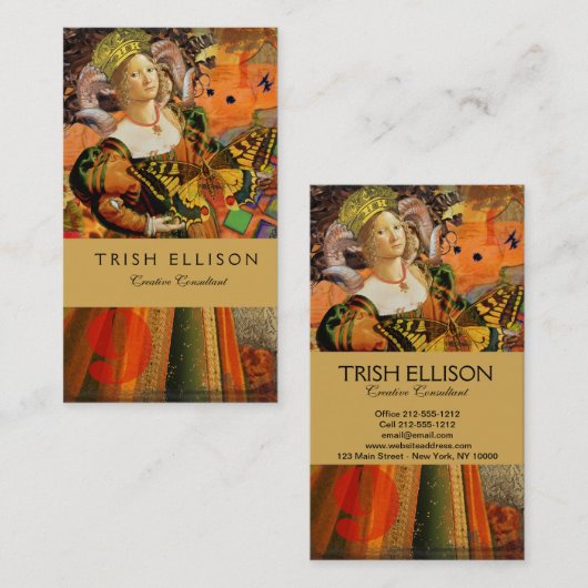 Carte De Visite Aries Orange Woman : Collage d'art antique gothiqu (Devant / Derrière)
