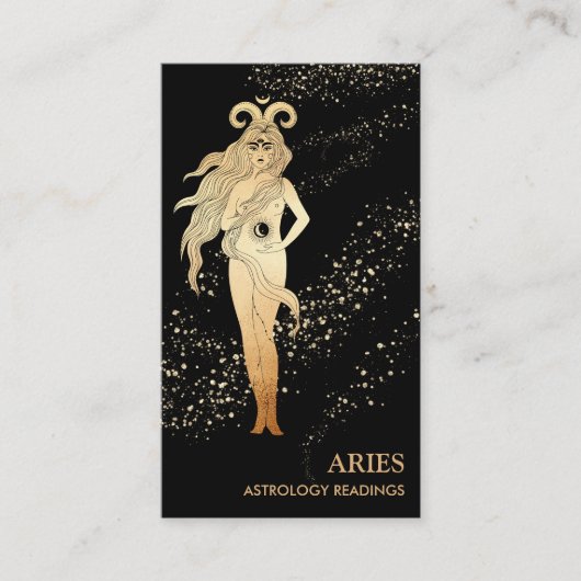 Carte De Visite *~* ARIES Zodiac Astrologie Lecture Gold & Black (Devant)