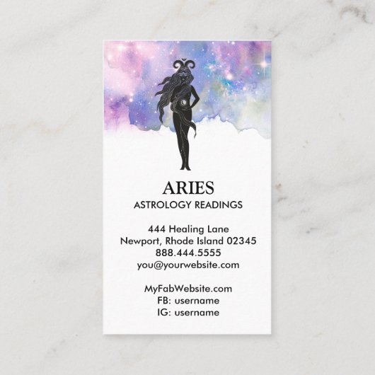 Carte De Visite *~* ARIES Zodiac Astrologie Lectures Bleu rose (Dos)