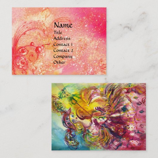 Carte De Visite ARLECCHINE ET CAT, Violon, Musique, Artiste de thé (Devant / Derrière)