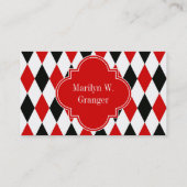 Carte De Visite Arlequin noir blanc rouge Quatrefoil rouge 3 Monog (Dos)