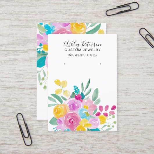 Carte De Visite Armoire d'oreille fleurie à ressort d'aquarelle (Devant/Arrière en situation)