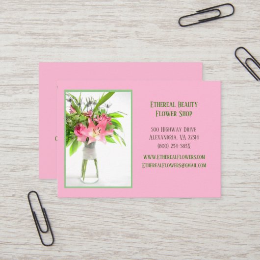 Carte De Visite Arrangement de fleurs rose (Devant/Arrière en situation)