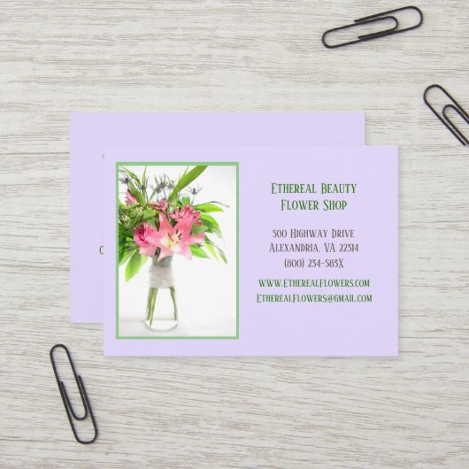 Carte De Visite Arrangement de fleurs violettes (Devant/Arrière en situation)