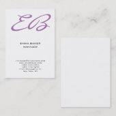 Carte De Visite Arrière - plan blanc monogramme moderne unique (Devant / Derrière)