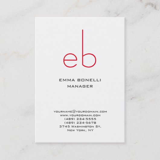 Carte De Visite Arrière - plan blanc monogramme rouge moderne (Devant)