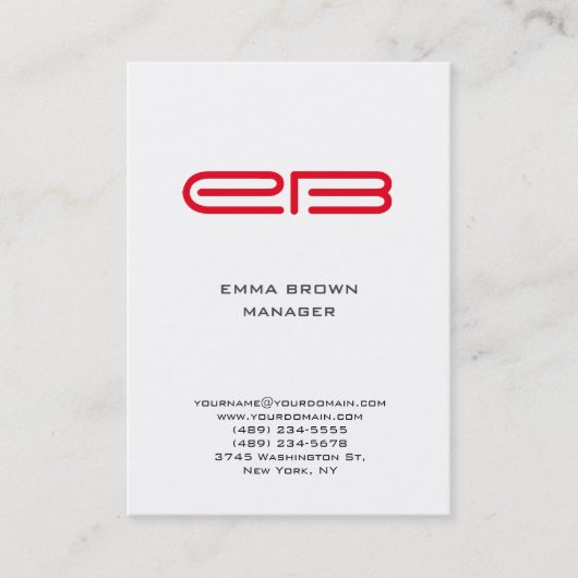 Carte De Visite Arrière - plan blanc monogramme rouge moderne (Devant)