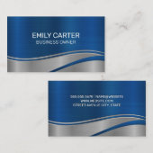 Carte De Visite Arrière - plan bleu argenté métallique (Devant / Derrière)