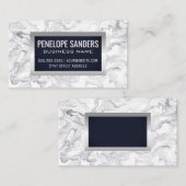 Carte De Visite Arrière - plan bleu marbre | Argent métallique (Devant / Derrière)