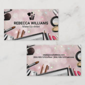 Carte De Visite Arrière - plan Bokeh Pink | Brosses de maquillage (Devant / Derrière)