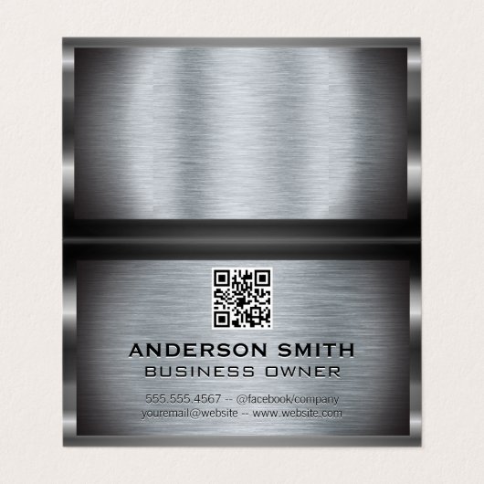 Carte De Visite Arrière - plan brossé métallique | Code QR (Extérieur déplié)