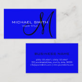 Carte De Visite Arrière - plan couleur bleu monogramme (Devant / Derrière)