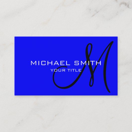 Carte De Visite Arrière - plan couleur bleu monogramme (Devant)