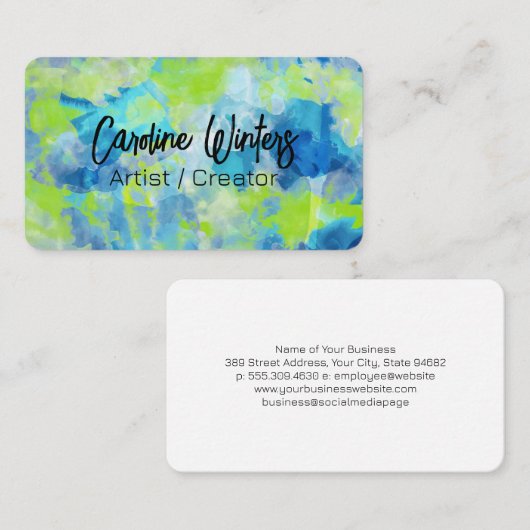 Carte De Visite Arrière - plan couleur bleu vert (Devant / Derrière)