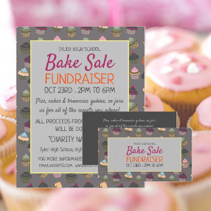 Carte De Visite Arrière - plan Cupcake, Charity Bake Sale Event Ad