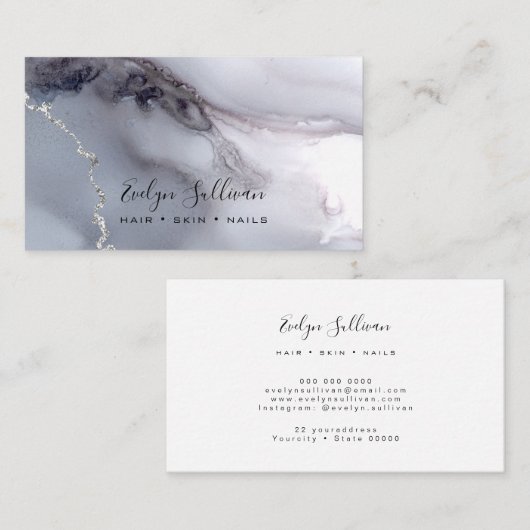 Carte De Visite arrière - plan d'agate d'aquarelle gris (Devant / Derrière)