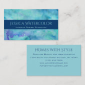 Carte De Visite Arrière - plan d'aquarelle turquoise avec bande de (Devant / Derrière)