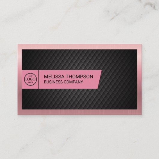 Carte De Visite Arrière - plan de carreaux noirs | Bordure métalli (Devant)