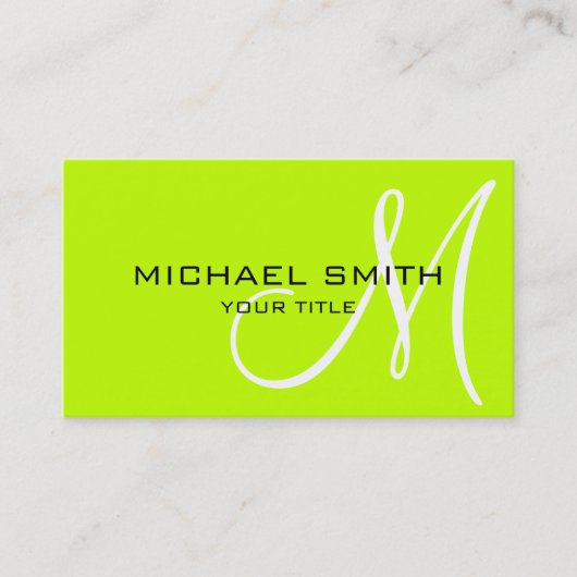 Carte De Visite Arrière - plan de couleur chaux amère monogramme (Devant)