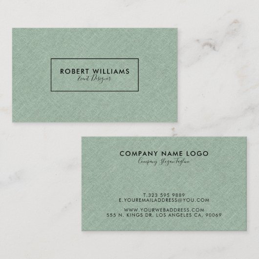 Carte De Visite Arrière - plan de lin Faux vert menthe clair (Devant / Derrière)