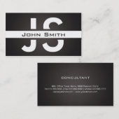 Carte De Visite Arrière - plan de lin noir chic moderne monogramme (Devant / Derrière)