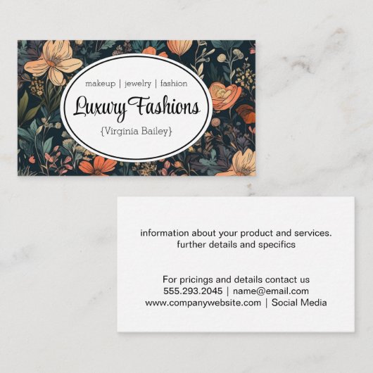 Carte De Visite Arrière - plan d'impression florale (Devant / Derrière)