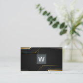 Carte De Visite Arrière - plan d'or noir | Monogramme classique (Debout devant)