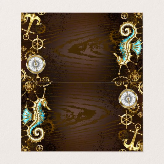 Carte De Visite Arrière - plan en bois avec cheval de mer mécaniqu (Extérieur déplié)