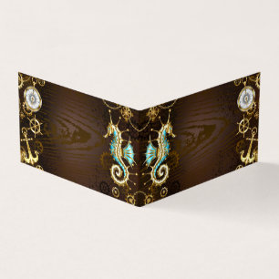 Carte De Visite Arrière - plan en bois avec cheval de mer mécaniqu