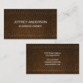 Carte De Visite Arrière - plan en cuir Brown double pointillé (Devant / Derrière)