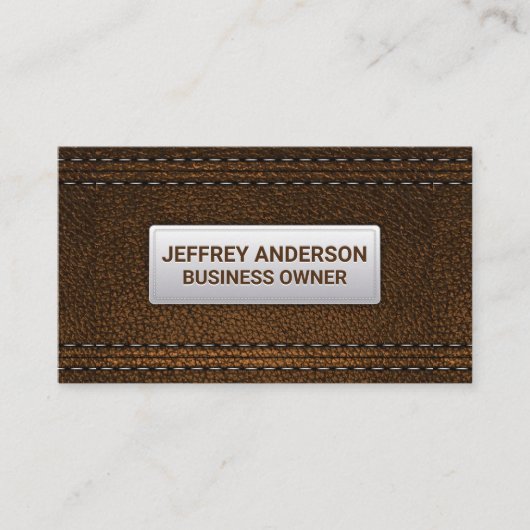 Carte De Visite Arrière - plan en cuir Brown double pointillé (Devant)