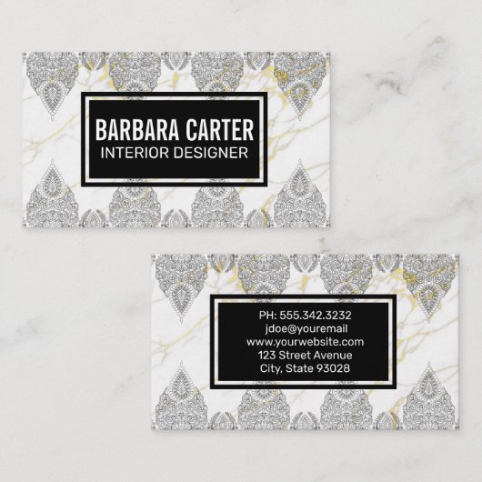 Carte De Visite Arrière - plan en or marbré | Motif Ornat (Devant / Derrière)