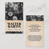 Carte De Visite Arrière - plan floral noir blanc élégant (Devant / Derrière)