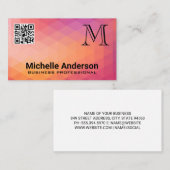 Carte De Visite Arrière - plan géométrique | Code QR du monogramme (Devant / Derrière)