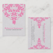 Carte De Visite Arrière - plan Gris Clair Et Dentelle Florale Rose (Devant / Derrière)