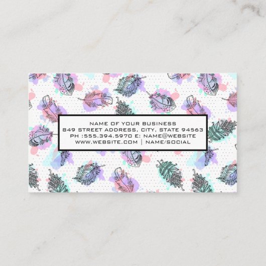 Carte De Visite Arrière - plan Motif Boho Feather (Dos)