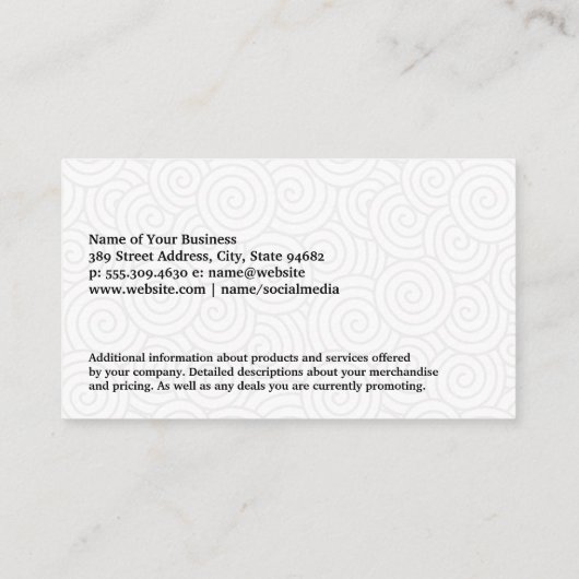 Carte De Visite Arrière - plan Motif Swirl | Blanc noir (Dos)