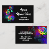 Carte De Visite Arrière - plan noir avec roses arc-en-ciel (Devant / Derrière)